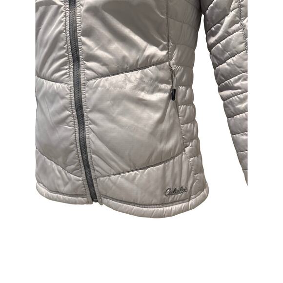 Cabela’s Women Small PrimaLoft Insulated Puffer Jacket Gray Quilted Fleece Lined - Picture 2 of 7